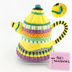 Vintage 1998 CBK LtD. LLC Tassel Fun Colorful Embossed Tea Party  Lidded Teapot